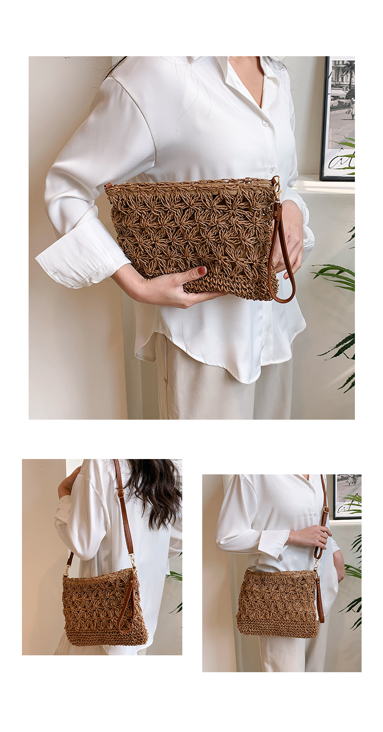 Women's Spring&Summer Straw Solid Color Vacation Zipper Shoulder Bag Straw Bag display picture 8