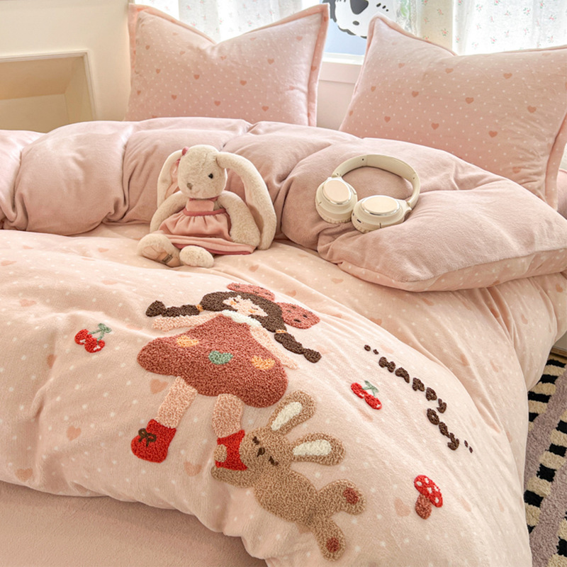 Winter Class a Milk Velvet Quilt Cover 150X200 Single Piece Kidsren's Thickeneded Fleece-Lined Dormitory Single Coral Velvet Quilt Cover