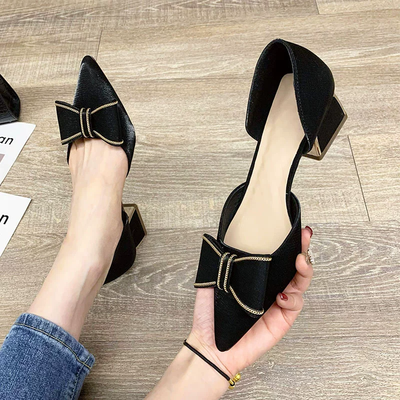 2023 Новая женская обувь летние остроносые высокие каблуки на среднем каблуке на массивном каблуке в сказочном стиле модные сандалии с полым носком для женщин