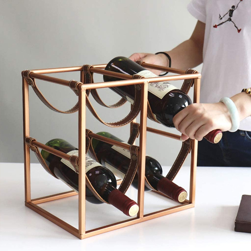 Hogar cocina drinkware hierro creativo estante del vino tira de cuero estante del vino del hogar estante de exhibición con la tira fabricante