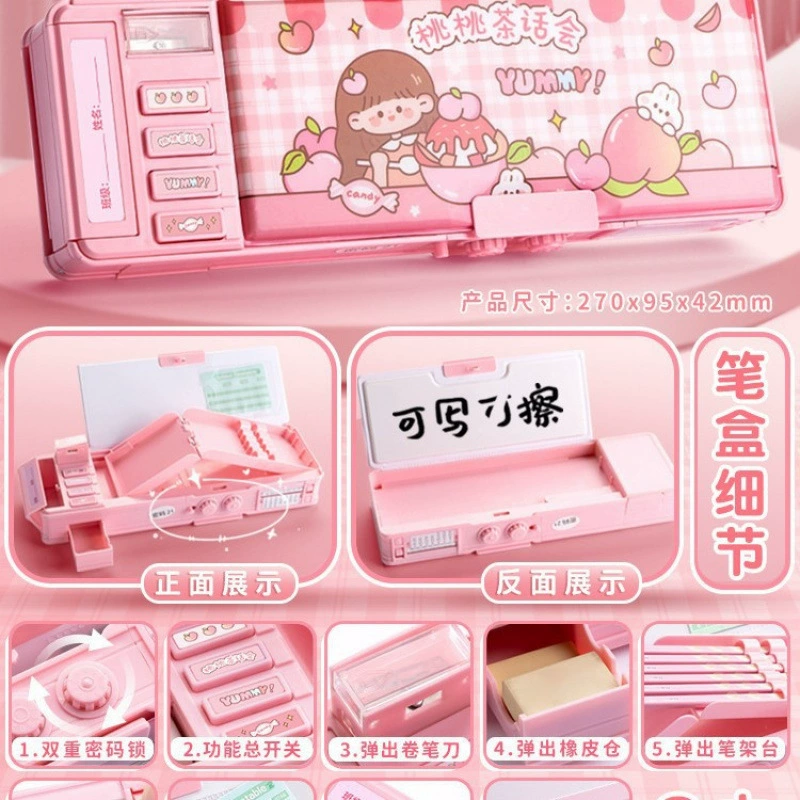 Multifunctional lock, multilayer double-sided pencil case for boys, science and technology, new collection