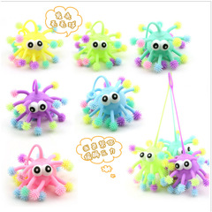 Creative new TPR fuzzy ball, 5-inch bulging-eye snowflake glowing fuzzy ball, glittering stress-relief street vendor toy
