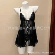 性感睡衣女薄款小胸情趣蕾丝透视系带开叉吊带睡裙纯欲套装