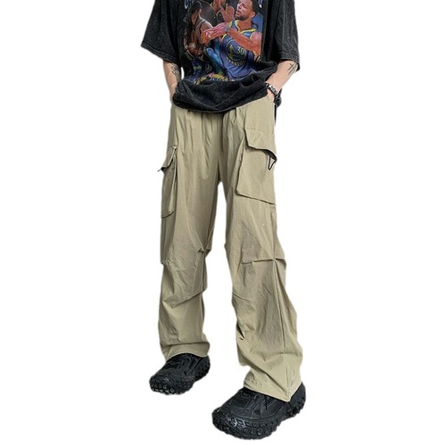 Men's Autumn Japanese Retro Loose Wide Leg Straight Leg Casual Parachute Pants with Ice Silk Quick-Dry Workwear