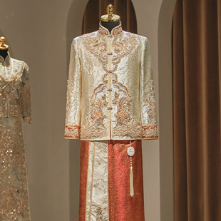 Champagne Xiuhe Clothing Men's 2025 New Groom's Wedding Dress Heavy Industry Show Kimono Men's Dragon and Phoenix Gown