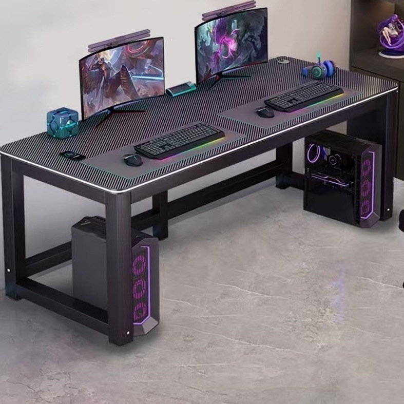 Computer desk, double-person gaming desk, desktop writing desk, home study desk, bedroom office desk, assembled, independent carbon steel, European style