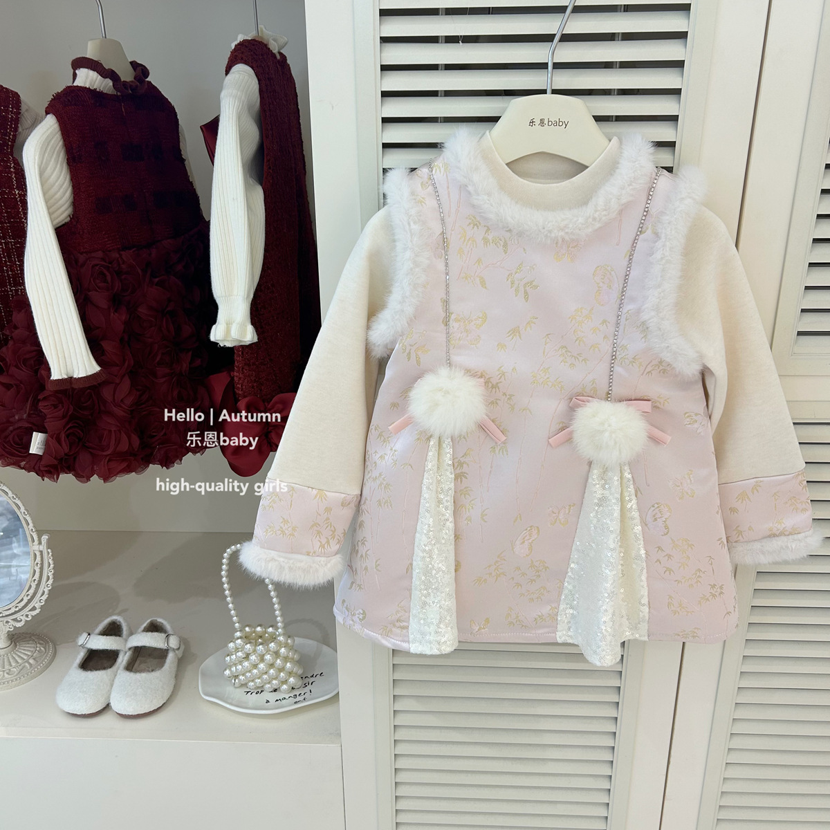 [Ropa para niños Le En] Vestido cheongsam de otoño e invierno para niñas más terciopelo Vestido de Año Nuevo para bebés Vestido de estilo chino Vestido de traje Tang