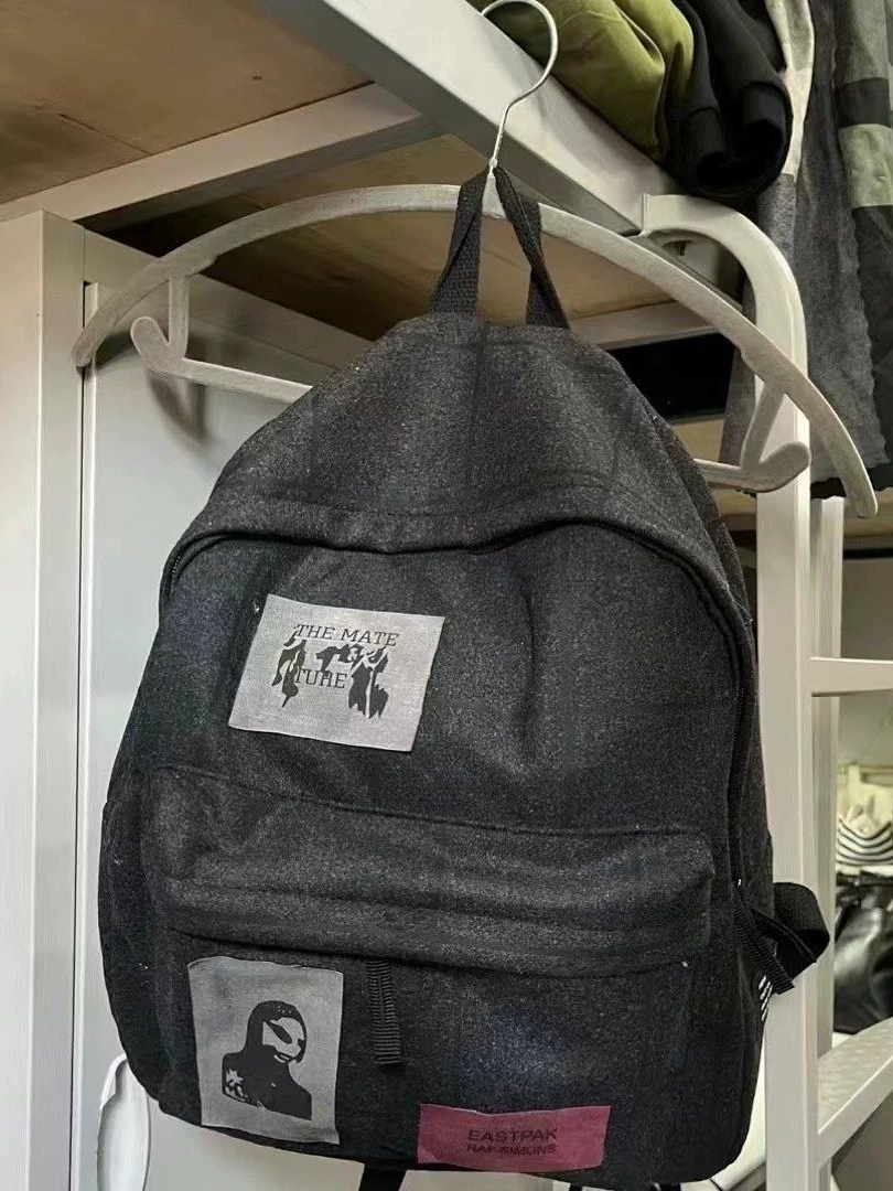 Backpack Raf Simons, wool patch applique, black, lightweight 0.36 kg