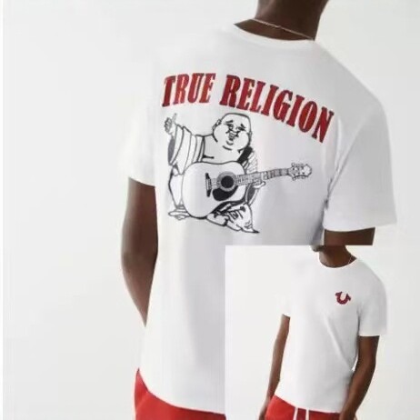 True Religion男士夏季圆领短袖T恤美式复古印花潮流休闲上衣情侣