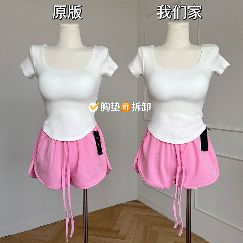 Big sister A change D heart T-shirt sexy girl Summer short sleeve big U round neck top slim Pure green