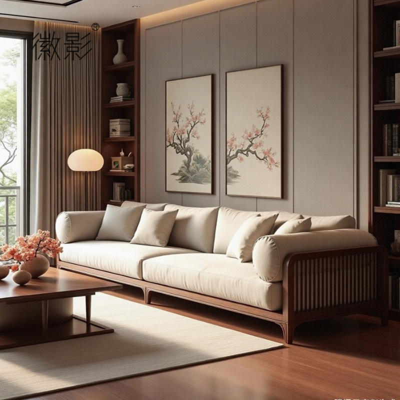 Huiying North American Black Walnut Solid Wood Sofa Song Dynasty Aesthetic Living Room Sofa Combination Set 2025 New Style