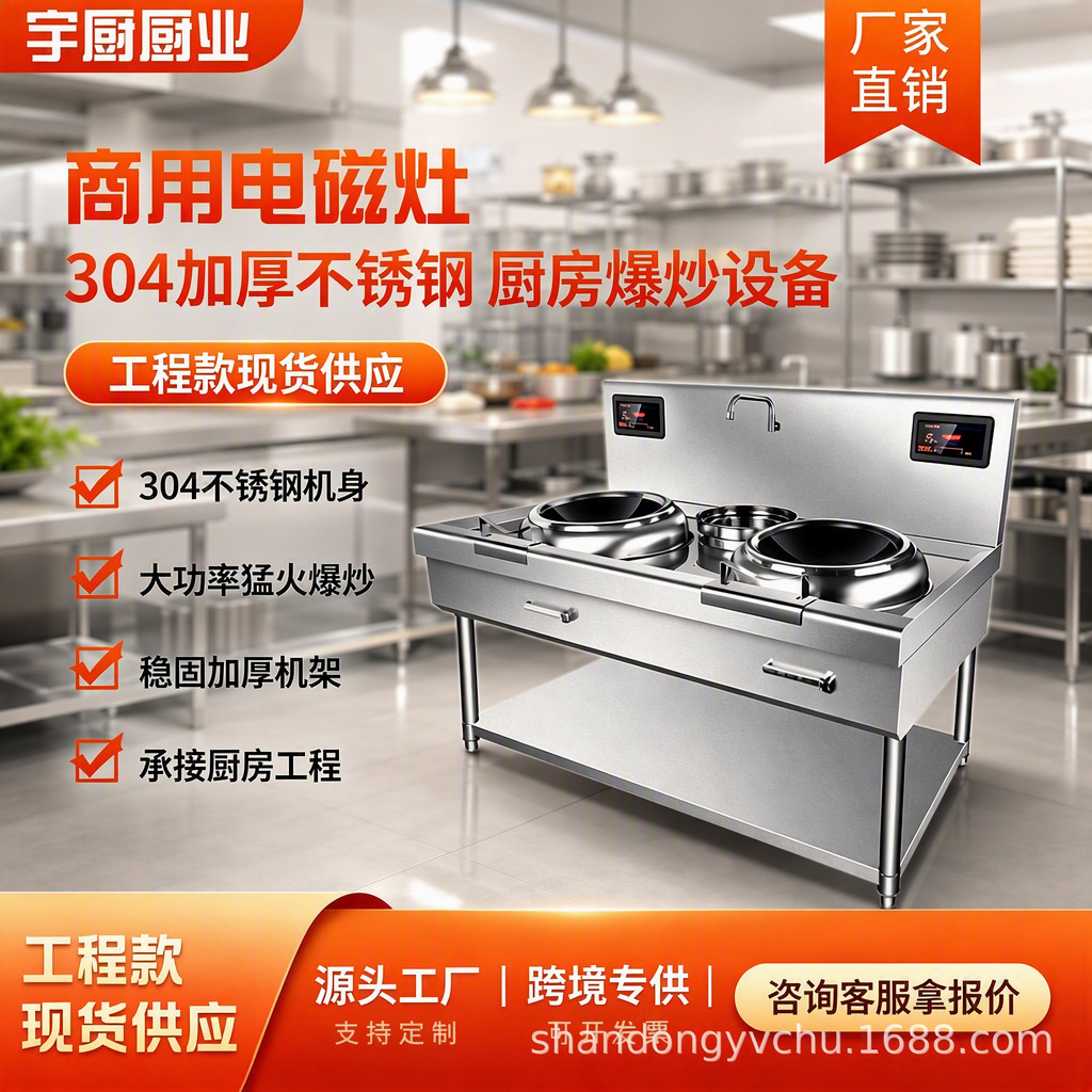 商用电磁灶大功率 食堂饭店爆炒电磁炉 单双头电磁炒炉 餐饮厨房