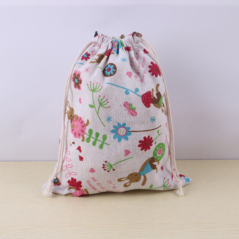 Fábrica en stock patrón creativo impreso algodón de mano cordón bolsa cordón regalo impresión cordón bolsa de almacenamiento al por mayor