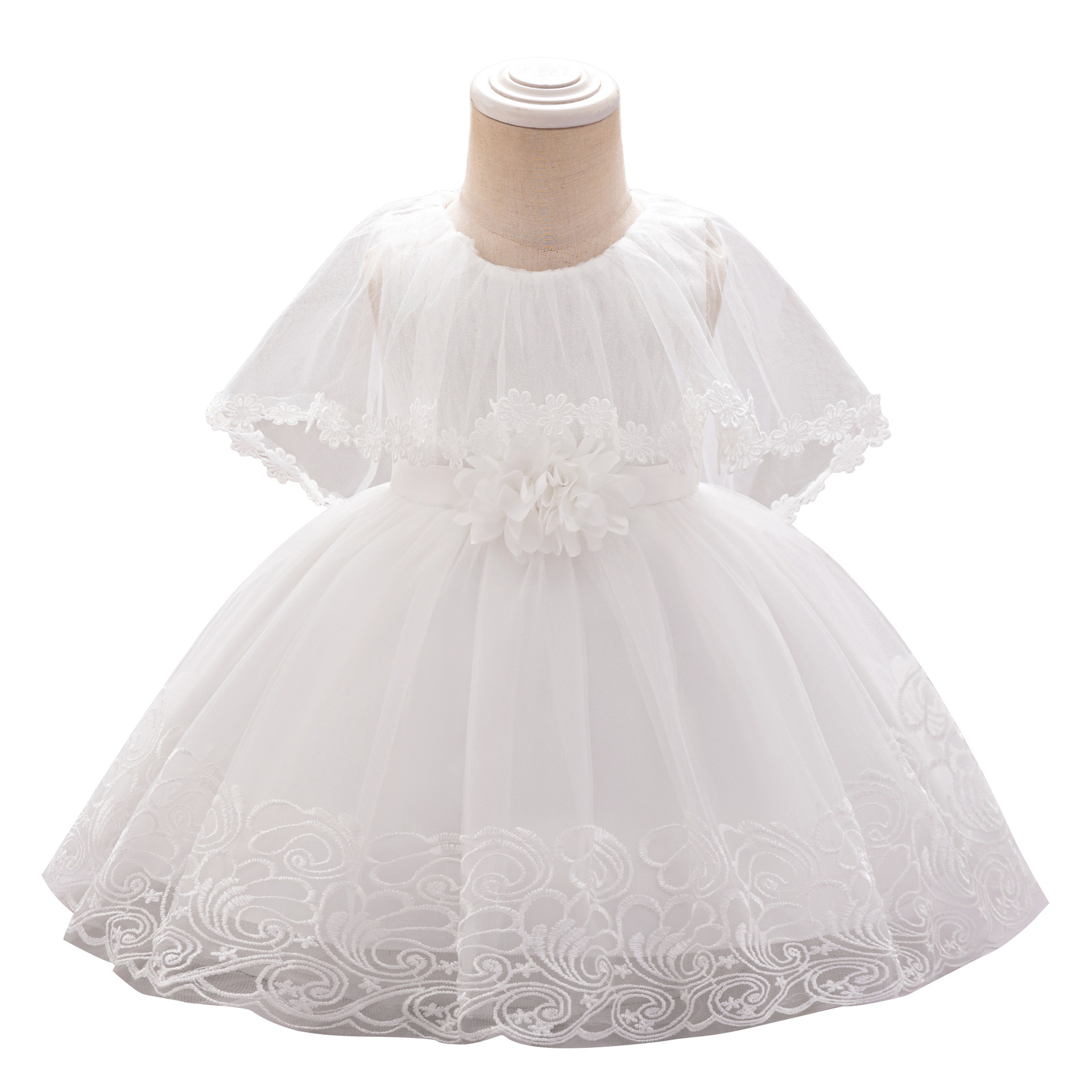 Nuevo vestido infantil europeo y americano vestido de princesa bebé vestido de malla de flores tridimensionales de un año vestido de novia de cien días para niñas