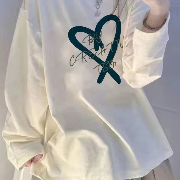 Long-Sleeve T-Shirt for Women, Loose Fit, 2026 New Spring and Autumn Base Shirt, Versatile White Top for Students, Trendy on Instagram