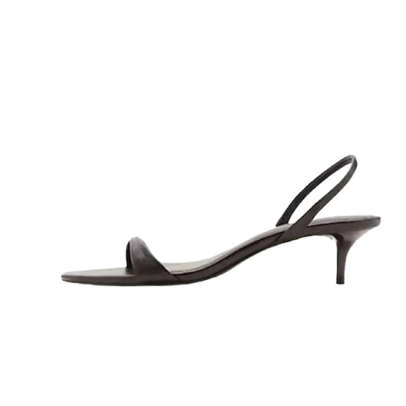 2026 verano nuevo simple con tacones altos zapatos de cuero suave para mujeres con cabeza redonda con sandalias de tacones delgados