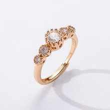 甜美森系日韩热销款锆石微镶五公主戒指香槟金戒指女时尚活口指环