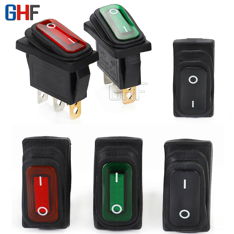 KCD3防水船型开关 二脚三脚带灯跷板电源开关 250V16A 2档铜脚