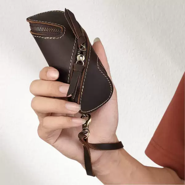 Cross-border Retro Crazy Horse Cowhide Key Bag Zipper Key Card Bag Door Car Retro Genuine Leather Men's and Women's Key Case