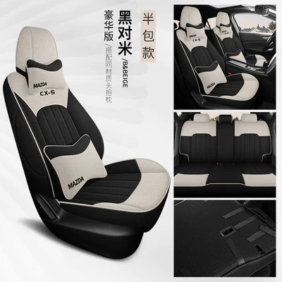 Modelə uyğun (Original) oturacaq örtükləri: Full Cotton and Linen Fabric - black-vs-rice-deluxe-edition-rear-half-pack-mazda-cx-5