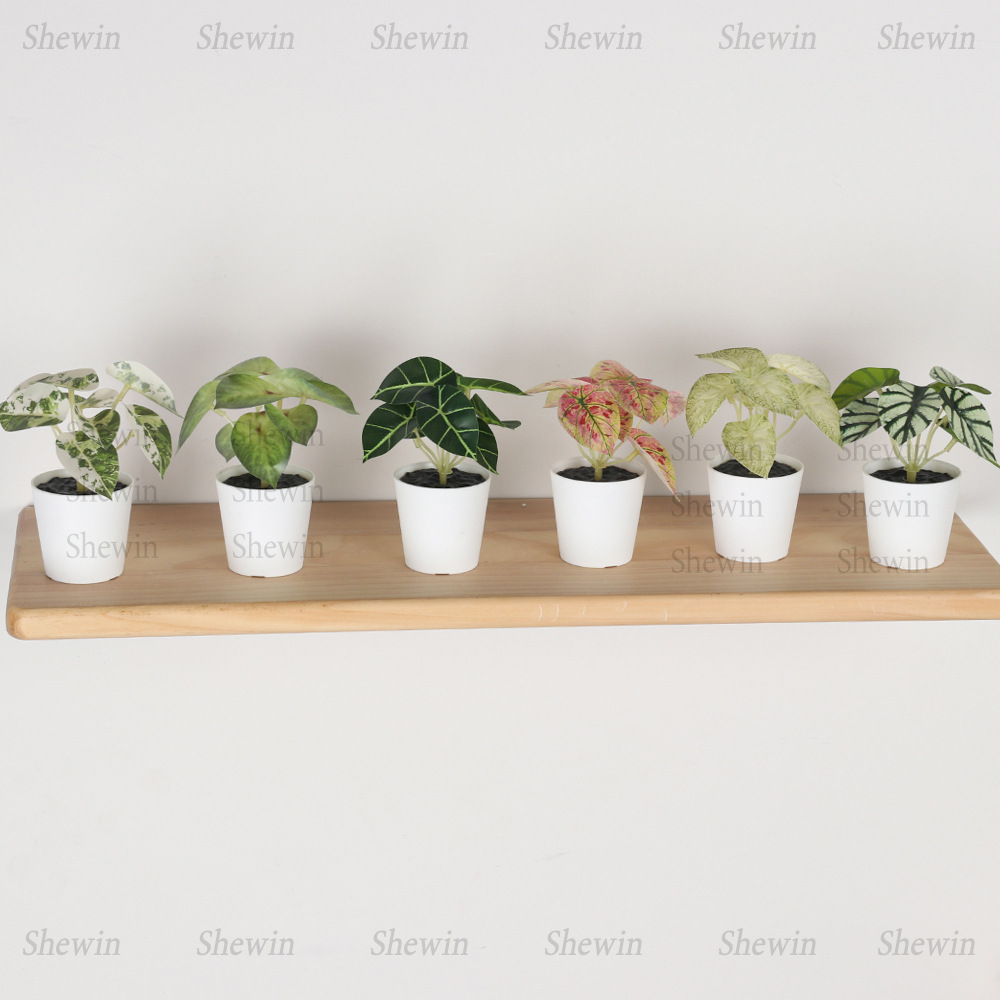 Inventario de una sola hoja verde de plástico bonsai amazon decoración de mesa de maceta pequeña decoración fabricante de comercio exterior image 3