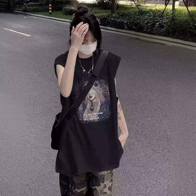 European and American ReTro Rock Punk Round Neck Sleeveless Loose VesT for Men and Women High STreeT Trendy Brand Loose WaisTcoaT Sleeveless T-shirT