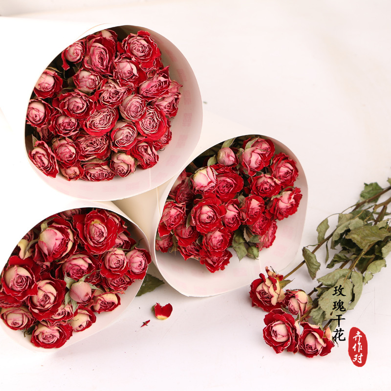 Factory Dried Flowers Wholesale Rose Dried Flowers Valentine's Day Gift Multi-head Rose Bouquet diy Wedding Accompanying Gift