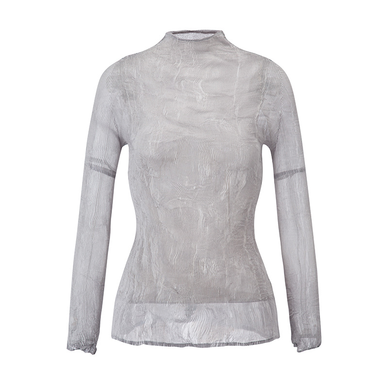 2025年プリーツトップス レディース 高級感 テンセル素材 透け感 レース 超伸縮性 スリムフィット 若見え 薄手Tシャツ