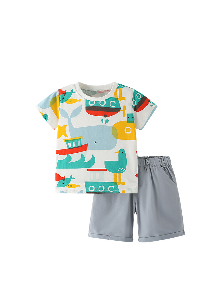 Traje de niño malwee transfronterizo camiseta verano nuevo estilo europeo y americano de manga corta cuello redondo hermoso traje de dos piezas