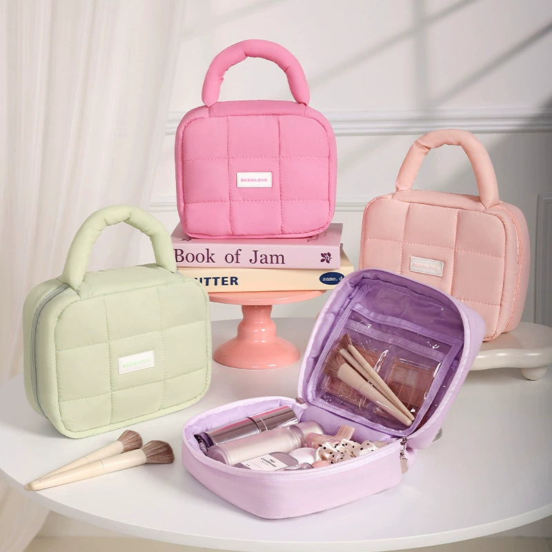 Handheld cosmetic bag, capacious organizer bag, storage bag for traveling