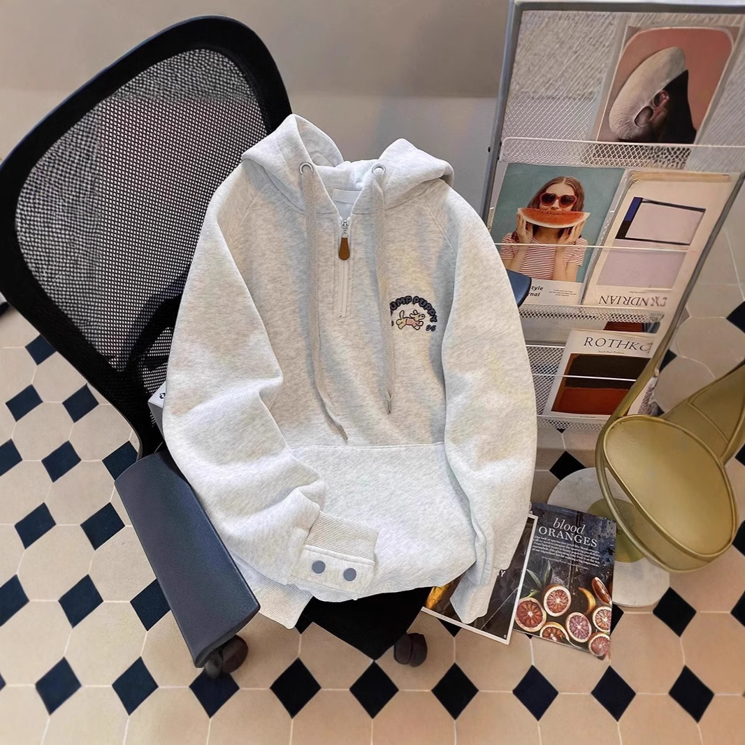 Japanese retro small design hoody for men and women with zipper