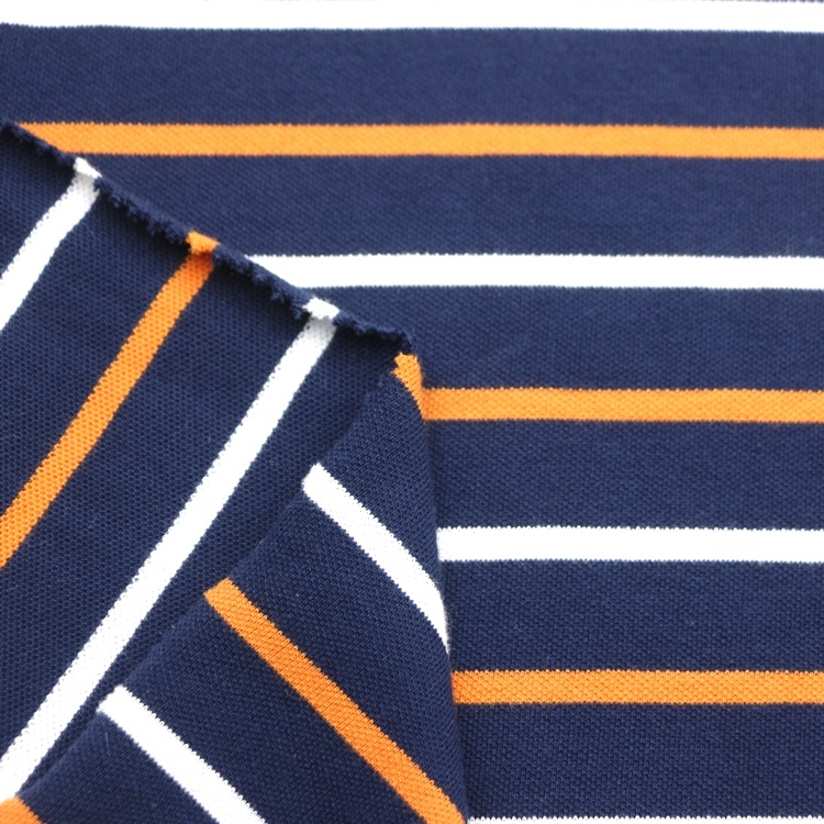 色织彩条珠地网眼布全棉针织色织调线彩条双珠地PK网眼布服装面料