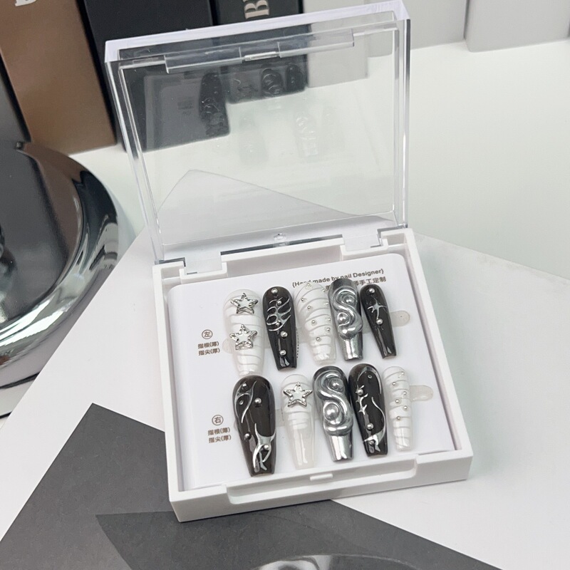 Handmade wear nail hot girl ins same style European and American magic mirror crocodile pattern totem wear nail finished nail piece suit