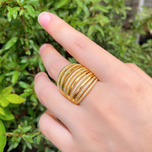 ebay歐美鍍18K金指環 女士飾品戒指批發復古多排鋯石開口戒