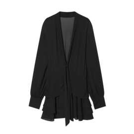 外贸2025欧美冬新款气质时尚V领长袖收腰黑色短裙连衣裙女4772225