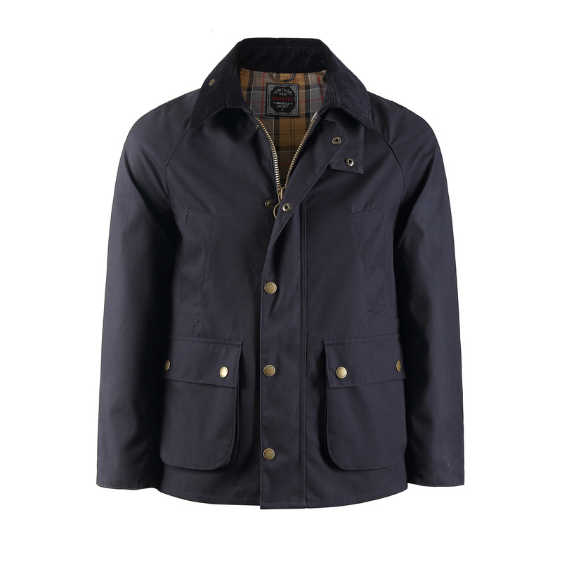Men's American Retro Hunting Jacket, Oil-Free Waxed Cotton Turn-Down Collar Waterproof Windbreaker, Waist-Cinched Barn Style Coat