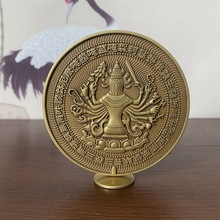 黄铜准提铜镜带小底座客厅装饰摆件凸面八卦镜佛母镜家用桌面摆件