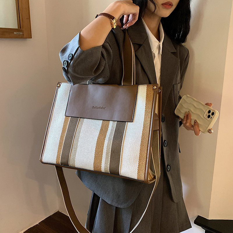 Rayas contraste color estilo coreano moda bolso de mano de las mujeres 2023 nuevo bolso de gran capacidad moda hombro mensajero bolsa image 3