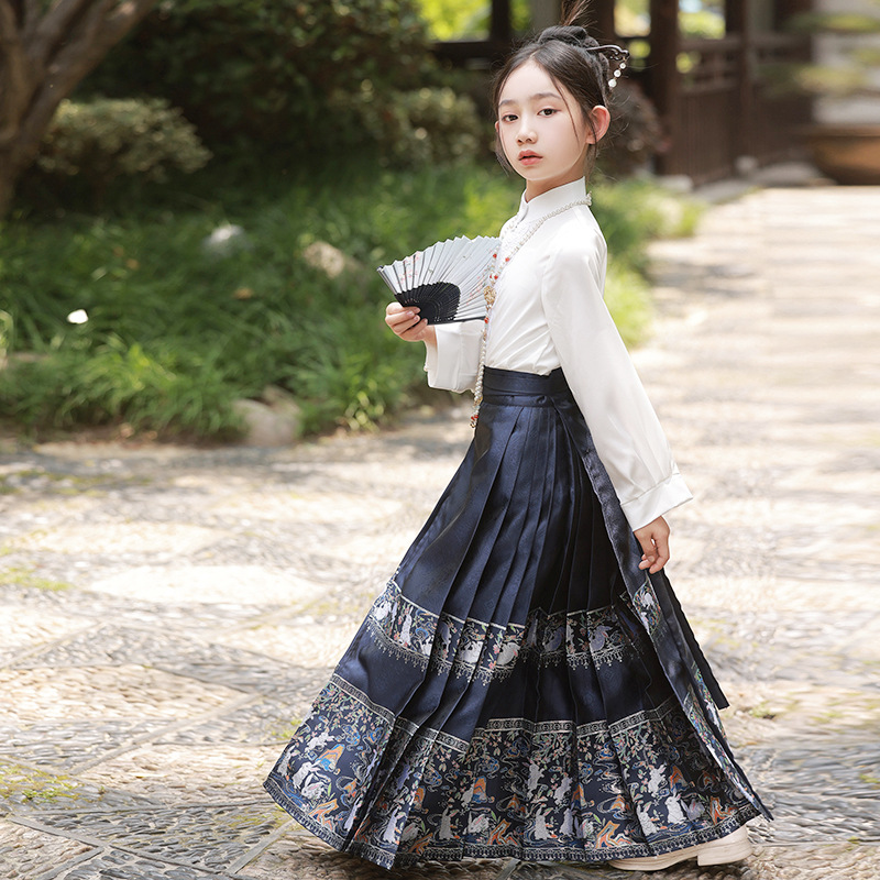Children's Mamian Skirt Girl's Hanfu Ming Style Literary Retro Chinese Style Improved Tang Suit Embroidered Hanfu Set New Arrival