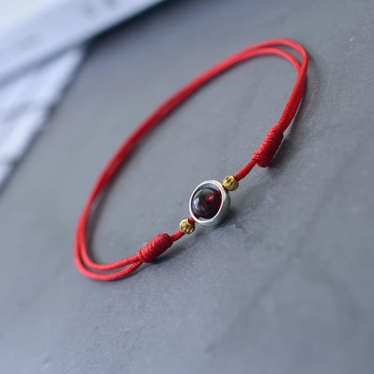 Falin Wholesale natural garnet anklet red rope woven foot rope simple natural girlfriends gift
