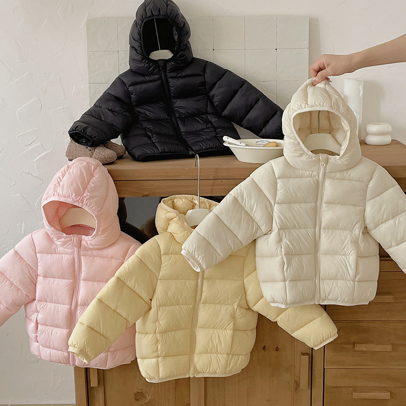 Children's lightweight cotton jacket, girls' cotton coat, boys' autumn and winter cotton clothing, toddler's hooded outerwear, new style jacket with ribbed design