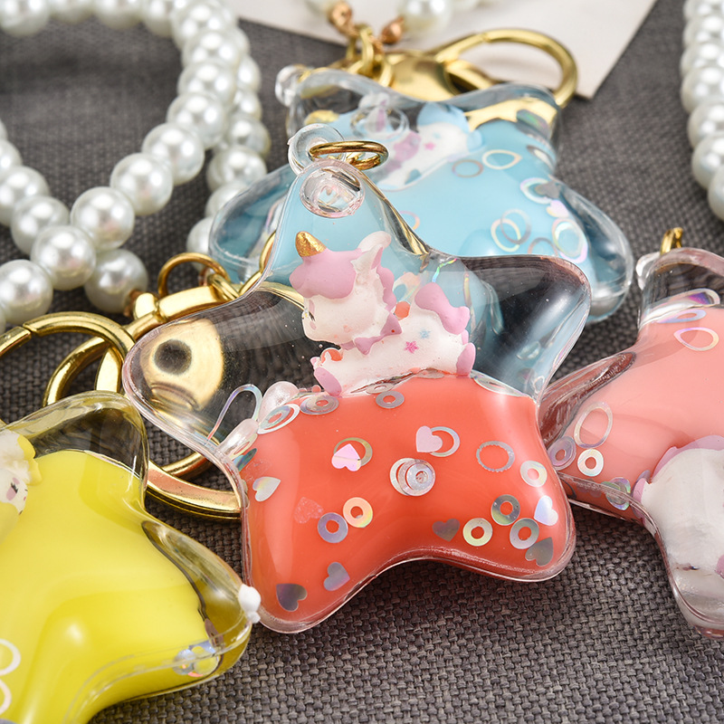 Acrylic Floating Liquid Milk Five-pointed Star Keychain Wholesale Nihaojewelry display picture 3