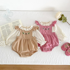 點兮24年春秋新款嬰兒衣服女寶寶打底衫碎花背帶褲套裝連體包屁衣