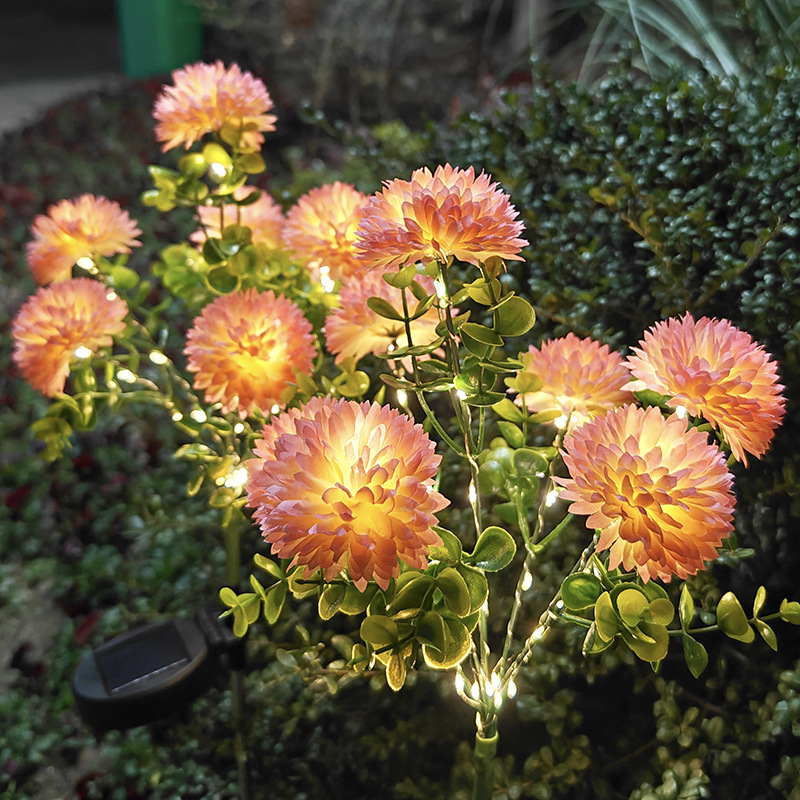 New Solar Ball Chrysanthemum Table Tennis Chrysanthemum Artificial Flower Lamp Spring and Summer Festival Garden Courtyard Lawn Decoration Lamp
