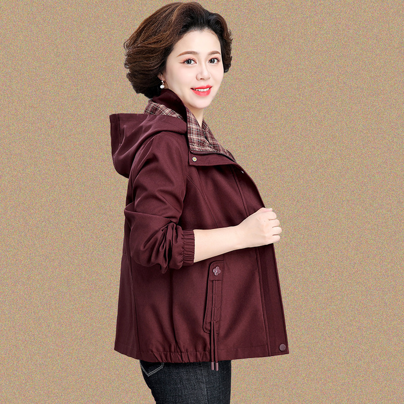 中年妈妈秋装外套2025新款中老年人女春秋格子上衣服奶奶风衣夹克|undefined