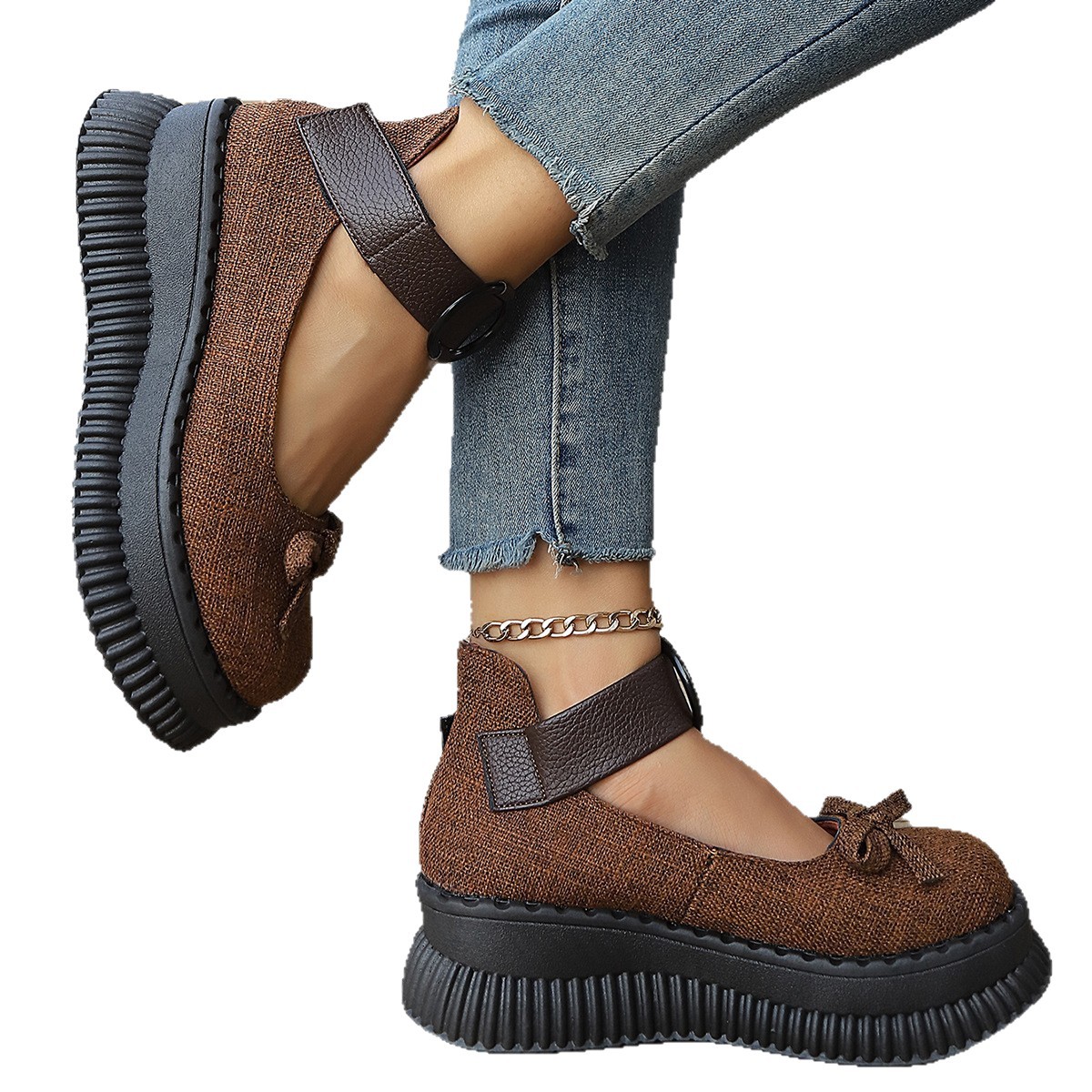 Women's British Style Platform Loafers Round Toe Bow Detail Plus Size Summer New Style Shoes_voghion.com