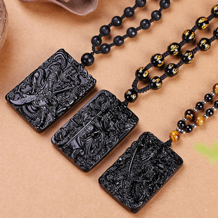 Natural Obsidian Guan Yu Pendant Dragon Year Guan Yu God of Wealth Men's Necklace National Trend