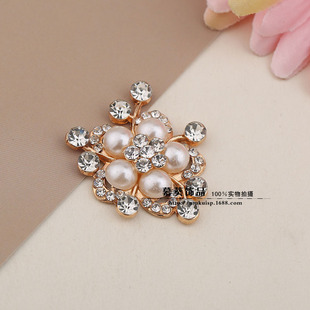 DIY Jewelry Accessories 36*35mm New Alloy Pearl Rhinestone Flower Plate Drill Buckle KC Gold