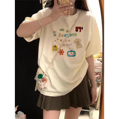 純綿半袖Tシャツ女子中学生・高校生女子大学生夏人気甘い女の子年齢軽減カジュアルルーズスポーツトップス