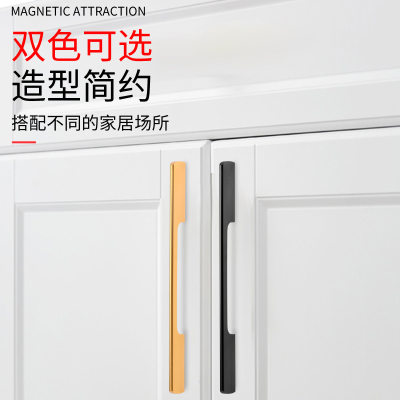現代簡約歐式衣櫃門拉手美式鋅合金黑色金色鞋櫃櫥櫃加長櫃門把手